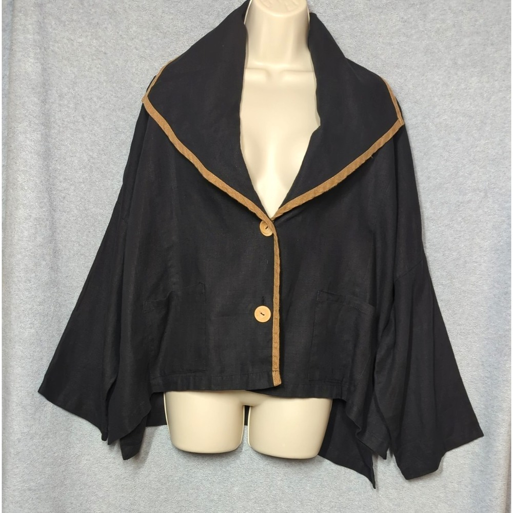 La FIXSUN Women Linen Jacket Topper 3X Blk Oversized  Lagan look Casual Comfort
